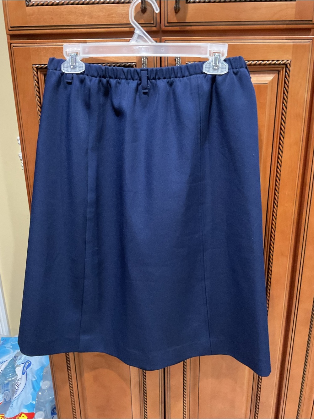 Koret VTG Granny  Core Navy Blue Elastic Waist Midi A-Line Skirt Made USA Sz 16